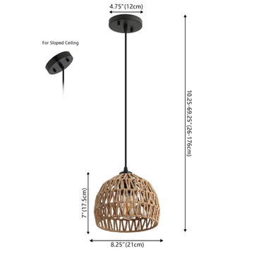Campana 20" Bohemian Modern Woven Rattan/Iron LED Pendant